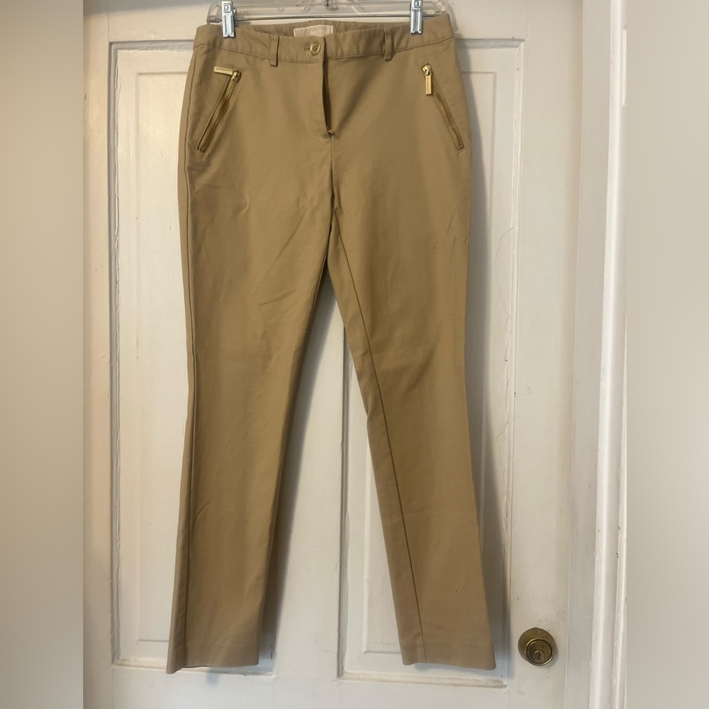 Michael Kors Camel Cropped Pants with Gold Accents